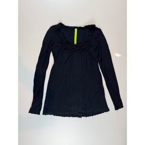 Bailey 44 Womens Black Ruffle Scoop Neck Long Sleeve Empire Waist Tunic Top Med